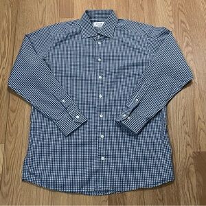 Eton Men’s Large 16.5/42 Long Sleeve Button Down Shirt Blue Gingham Check